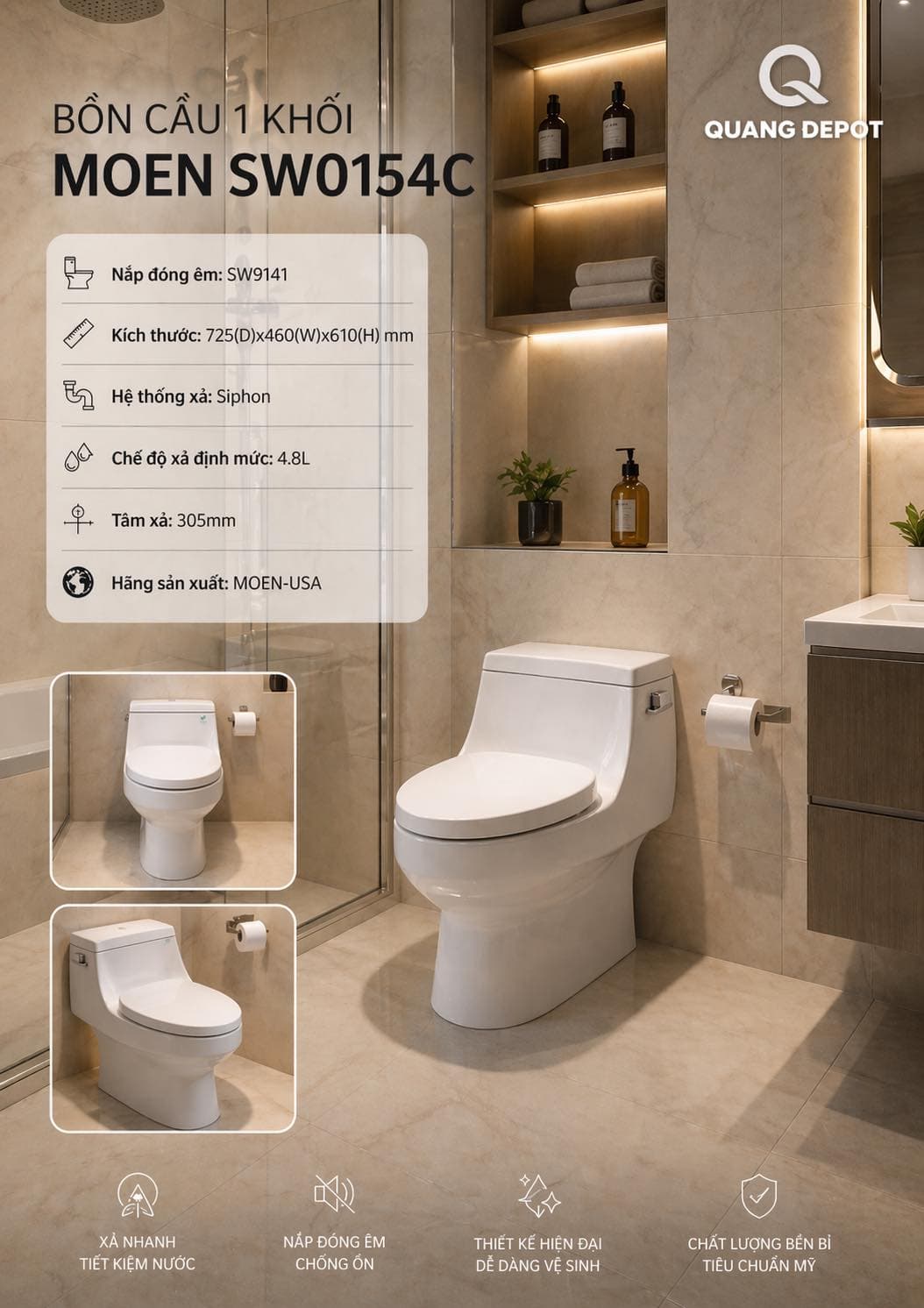 Bồn Cầu 1 Khối Moen SW0154C