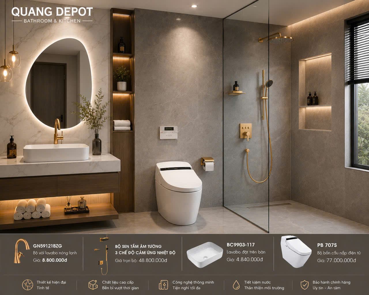 Bộ Phòng Tắm Cao Cấp Tone Beige Luxury – Xu Hướng Thiết Kế Được Yêu Thích 2026